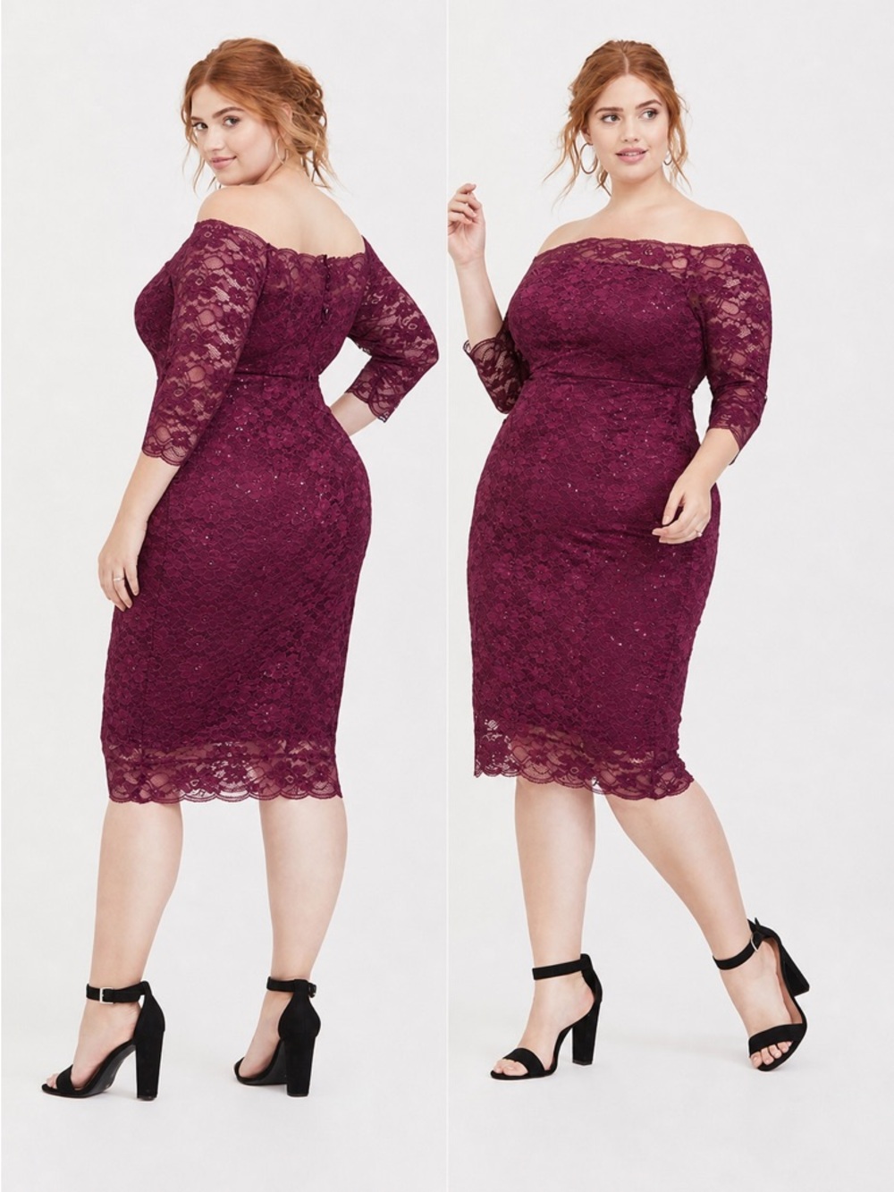 Torrid Special Occasion Maroon Lace Off Shoulder Bodycon Dress 3/4 sleeve Sz 18